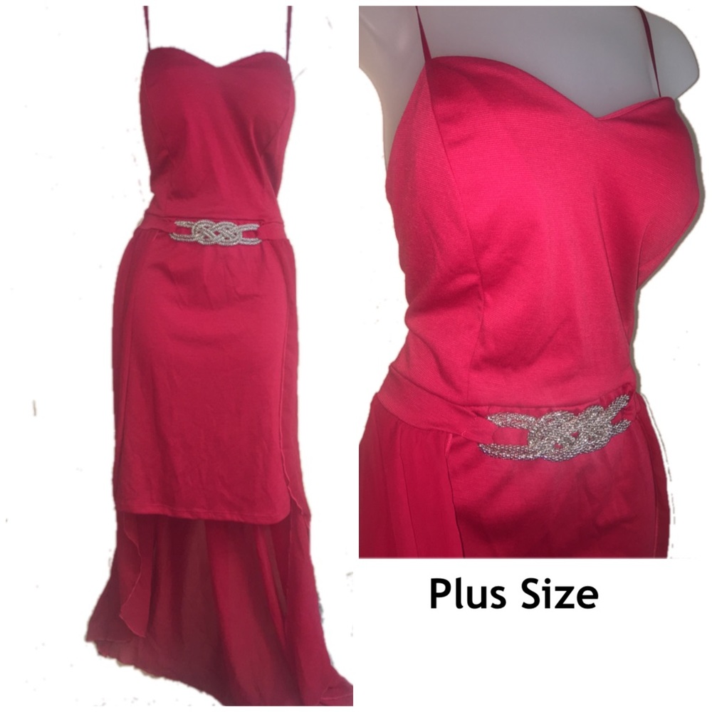 Yummy plus 2x-3X Red DRESS w SHEER overlay MAXI